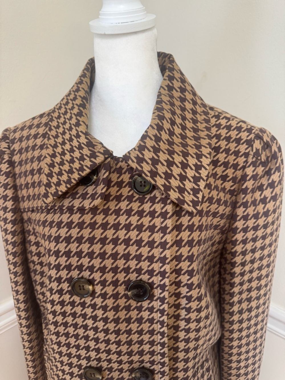 Nine West Brown Houndstooth Double-Breasted Pea Coat - Picture 3 of 16